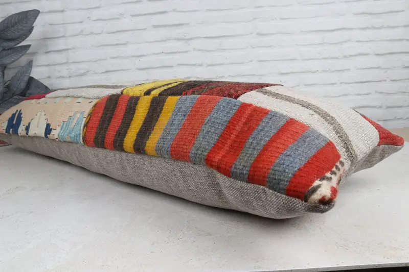 Anatolian Cushion Case, Pillow for Sofa, Cushion Case, 16x48 Red Pillow Sham, Handmade Kilim Cushion, Custom Pillow Cover, Kilim Pillow - 7