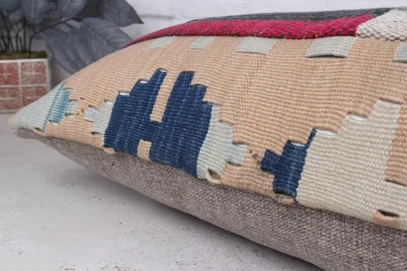 Anatolian Cushion Case, Pillow for Sofa, Cushion Case, 16x48 Red Pillow Sham, Handmade Kilim Cushion, Custom Pillow Cover, Kilim Pillow - 8