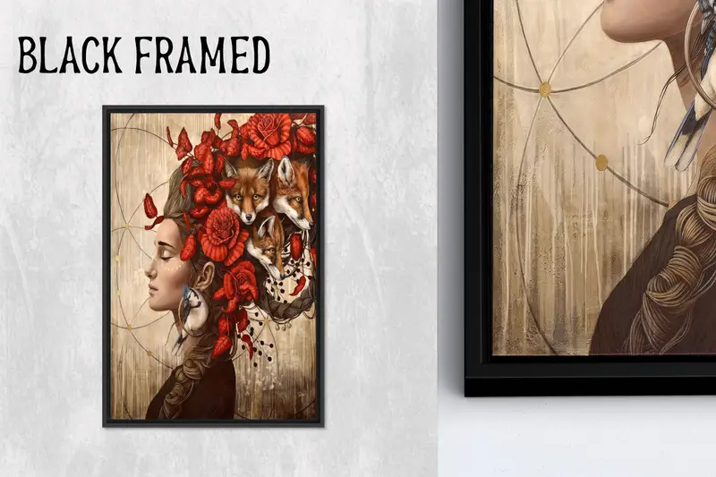 Zarif Soyut Kadın Kanvas: Canlı Çiçek Sanatsal Reprodüksiyon