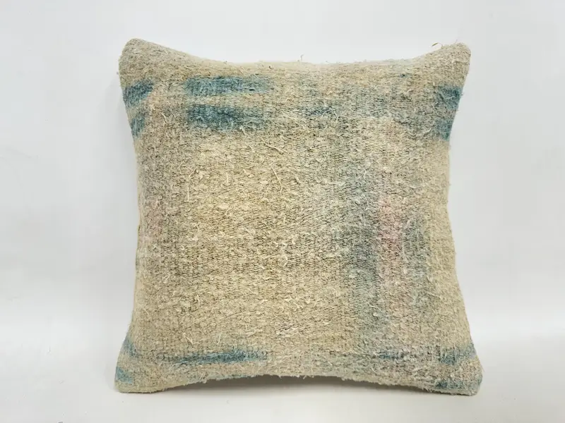 Kilim Cushion Sham, Home Decor Pillow, 16x16 Beige Pillow Case, Pillow Cover, Ethnical Kilim Rug Pillow, Sofa Pillow Sham, Armchair Cushion Cover - 1