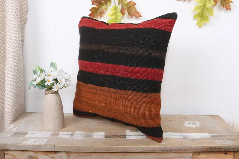 Turkish Pillow, Turkish Kilim Pillow, 16x16 Brown Cushion, Farmhouse Pillow, Wholesale Cushion Case, Vintage Kilim Pillow, Pillow Cover - 4