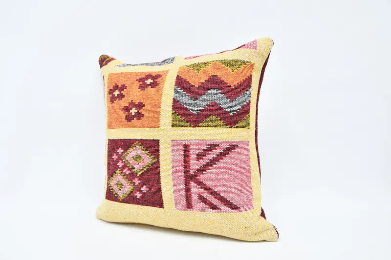 Accent Pillow Sham, Handmade Kilim Cushion, Pillow Case, Home Decor Pillow, Boho Pillow Sham Cover, 24x24 Orange Pillow Case - 4