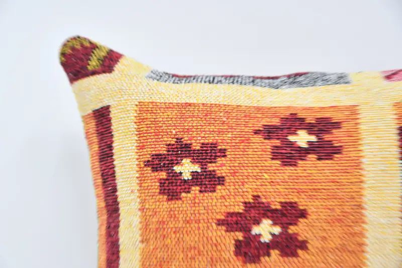 Accent Pillow Sham, Handmade Kilim Cushion, Pillow Case, Home Decor Pillow, Boho Pillow Sham Cover, 24x24 Orange Pillow Case - 2