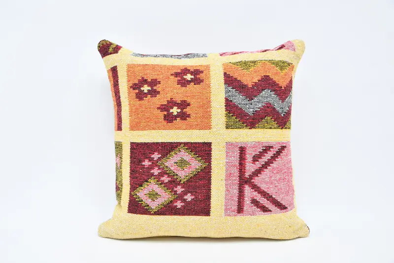 Accent Pillow Sham, Handmade Kilim Cushion, Pillow Case, Home Decor Pillow, Boho Pillow Sham Cover, 24x24 Orange Pillow Case - 1