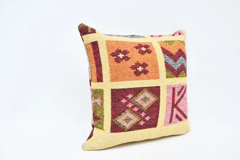 Accent Pillow Sham, Handmade Kilim Cushion, Pillow Case, Home Decor Pillow, Boho Pillow Sham Cover, 24x24 Orange Pillow Case - 3