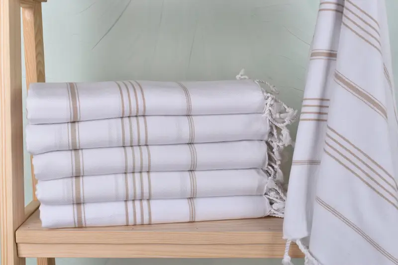 Custom Beach Towel, Personalized Beige Striped Towel, 40x71 Inches