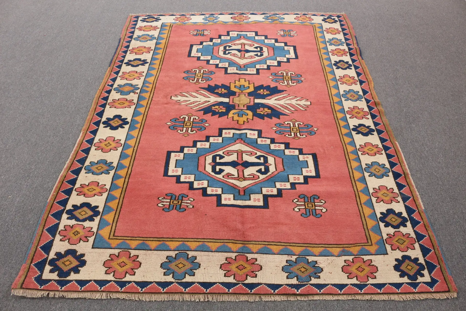 Vintage Turkish Rug 5.3x7.2 ft (161x218 cm), Red Wool Rug - 1