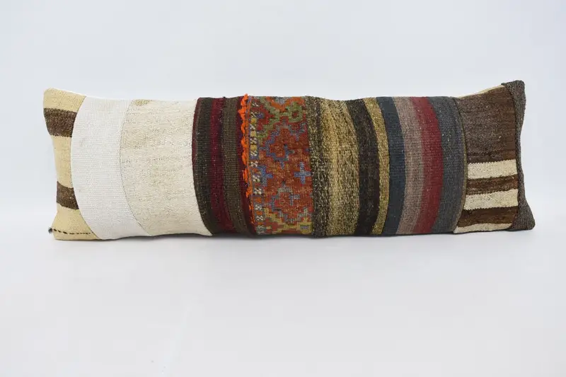 Striped Turkish Moroccan Pillow Cover, 30x90 cm Seasonal Gift TexturedBrown Pillow Sham - 1