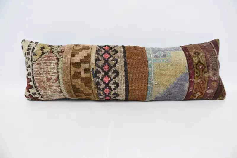 Funda de cojín turco lumbar larga, funda de almohada de 12.0 x 35.0 in, color beige texturizado antiguo - 1