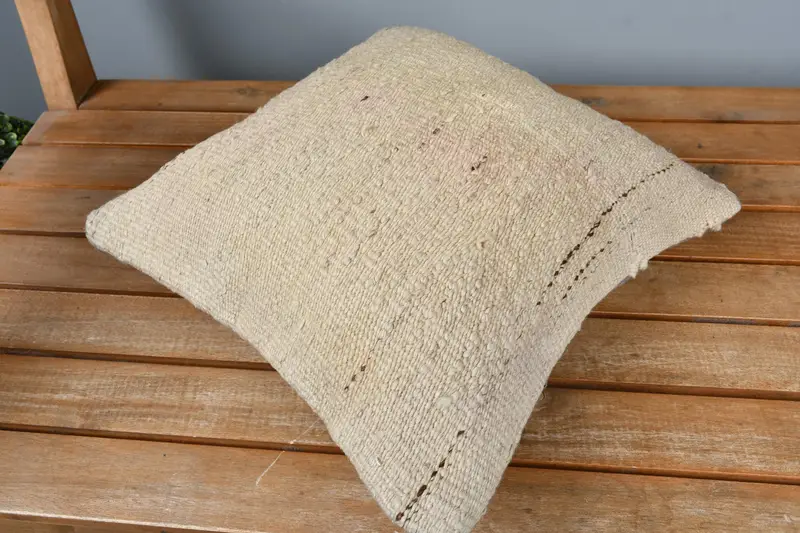 Cushion, Kilim Rug Cushion Case, Turkish Kilim Pillow, Pet Pillow Sham, 14x14 Beige Pillow Cover, Vintage Pillow, Boho Pillow Sham Cover - 2