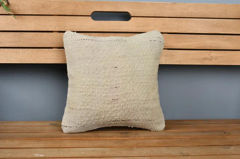 Cushion, Kilim Rug Cushion Case, Turkish Kilim Pillow, Pet Pillow Sham, 14x14 Beige Pillow Cover, Vintage Pillow, Boho Pillow Sham Cover - 6