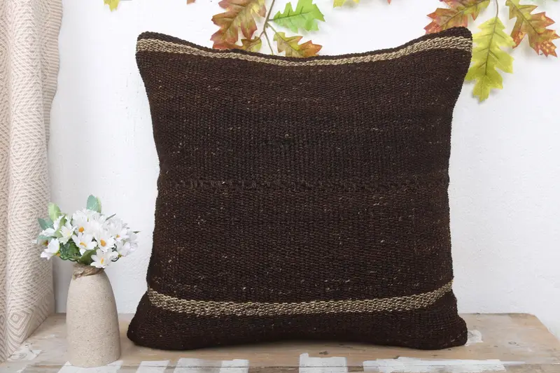 Vintage Pillow, Square Throw Pillow Case, Christmas Cushion Case, Handmade Kilim Cushion, Pillow Cover, 20x20 Brown Pillow Cover, Pillow for Sofa - 2