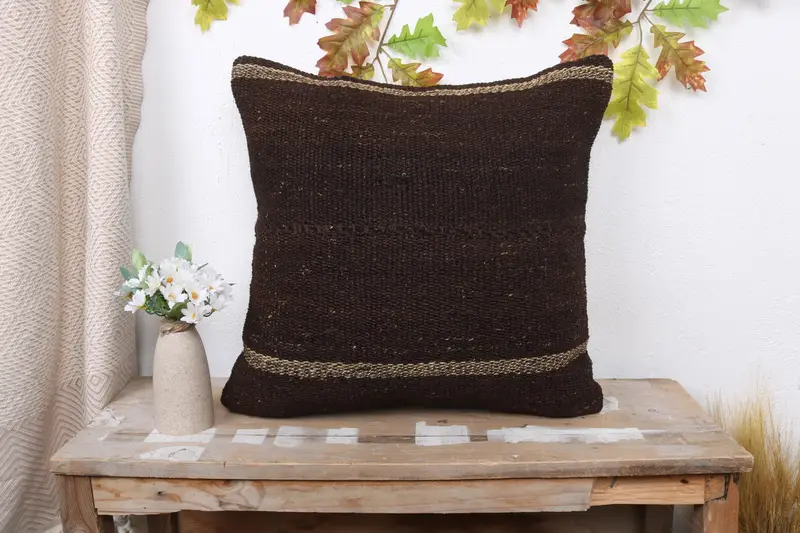 Vintage Pillow, Square Throw Pillow Case, Christmas Cushion Case, Handmade Kilim Cushion, Pillow Cover, 20x20 Brown Pillow Cover, Pillow for Sofa - 1