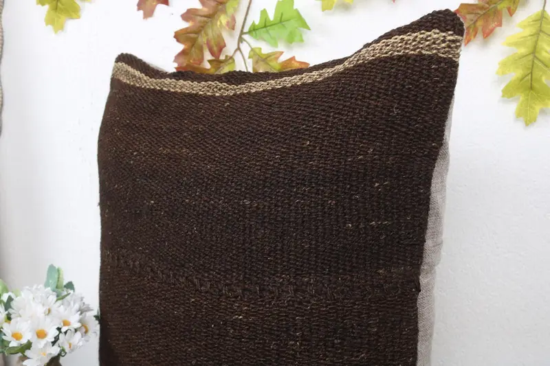 Vintage Pillow, Square Throw Pillow Case, Christmas Cushion Case, Handmade Kilim Cushion, Pillow Cover, 20x20 Brown Pillow Cover, Pillow for Sofa - 5