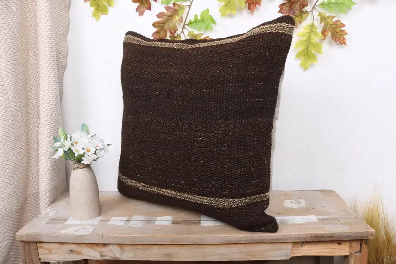 Vintage Pillow, Square Throw Pillow Case, Christmas Cushion Case, Handmade Kilim Cushion, Pillow Cover, 20x20 Brown Pillow Cover, Pillow for Sofa - 4