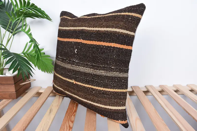 Throw Kilim Pillow, Gift Pillow, Nautical Throw Cushion Case, Vintage Kilim Throw Pillow, Pillow Sham, 20x20 Brown Pillow Case - 5