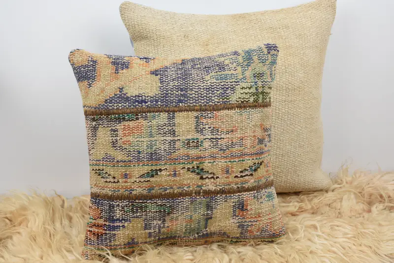 16x16 Blue Cushion, Turkish Pillow, Pillow Sham, Kilim Cushion Sham, Throw Kilim Pillow, Handwoven Cushion Case, Pattern Throw Cushion Cover - 6