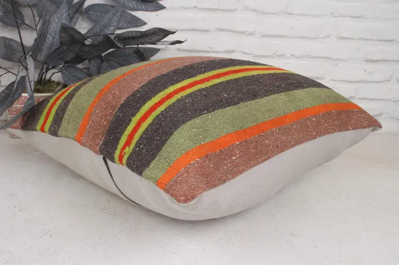 Ethnical Kilim Rug Pillow, Vintage Pillow, Vintage Kilim Pillow Cushion Case, Vintage Kilim Throw Pillow, 20x20 Green Cushion, Pillow Sham - 6