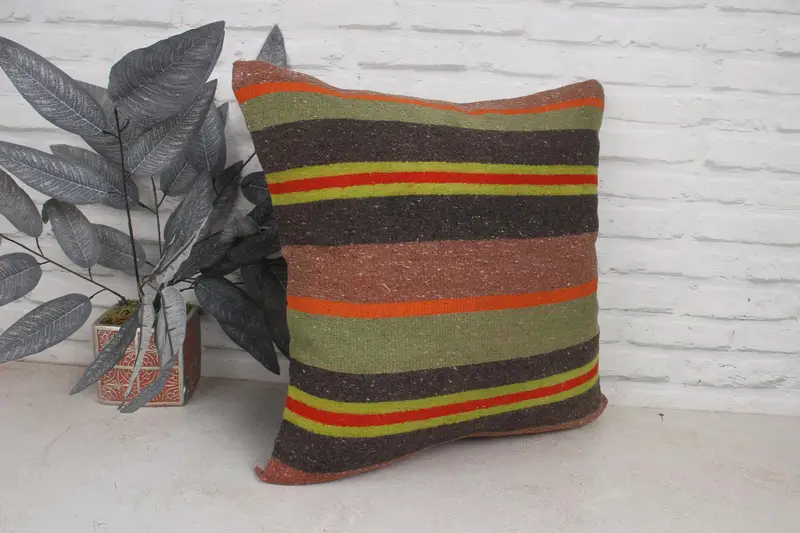 Ethnical Kilim Rug Pillow, Vintage Pillow, Vintage Kilim Pillow Cushion Case, Vintage Kilim Throw Pillow, 20x20 Green Cushion, Pillow Sham - 3