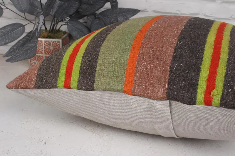Ethnical Kilim Rug Pillow, Vintage Pillow, Vintage Kilim Pillow Cushion Case, Vintage Kilim Throw Pillow, 20x20 Green Cushion, Pillow Sham - 7
