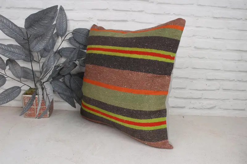 Ethnical Kilim Rug Pillow, Vintage Pillow, Vintage Kilim Pillow Cushion Case, Vintage Kilim Throw Pillow, 20x20 Green Cushion, Pillow Sham - 4