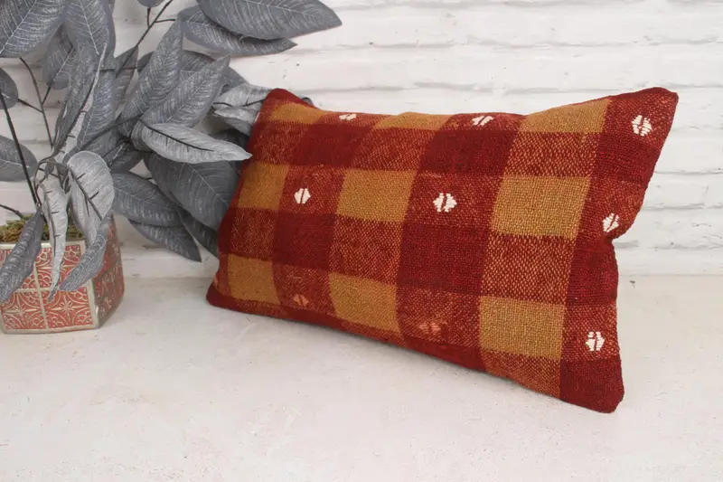 Ethnic Throw Cushion, Cushion, Pillow for Sofa, Bench Pillow Sham, Turkish Kilim Pillow, 12x20 Brown Pillow Sham, Ethnical Kilim Rug Pillow - 4
