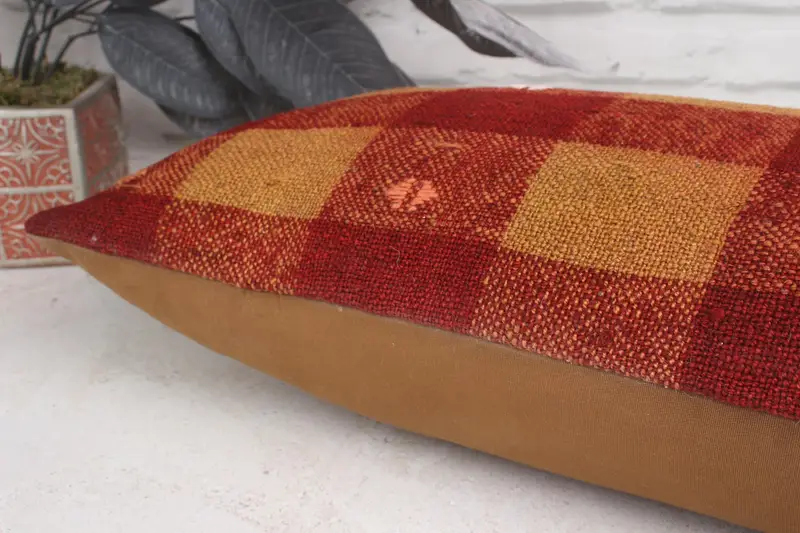 Ethnic Throw Cushion, Cushion, Pillow for Sofa, Bench Pillow Sham, Turkish Kilim Pillow, 12x20 Brown Pillow Sham, Ethnical Kilim Rug Pillow - 7