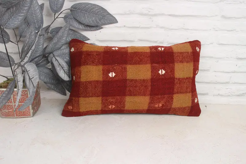 Ethnic Throw Cushion, Cushion, Pillow for Sofa, Bench Pillow Sham, Turkish Kilim Pillow, 12x20 Brown Pillow Sham, Ethnical Kilim Rug Pillow - 1