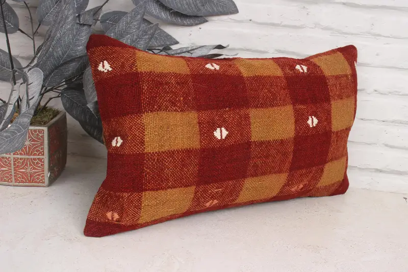 Ethnic Throw Cushion, Cushion, Pillow for Sofa, Bench Pillow Sham, Turkish Kilim Pillow, 12x20 Brown Pillow Sham, Ethnical Kilim Rug Pillow - 3
