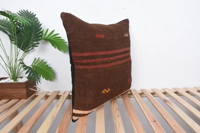 Knitted Cushion, Cushion, Kilim Pillow, 24x24 Brown Pillow Case, Outdoor Throw Cushion Case, Throw Kilim Pillow, Turkish Kilim Pillow - 4