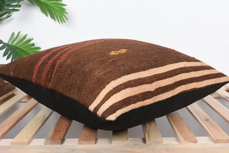 Knitted Cushion, Cushion, Kilim Pillow, 24x24 Brown Pillow Case, Outdoor Throw Cushion Case, Throw Kilim Pillow, Turkish Kilim Pillow - 6