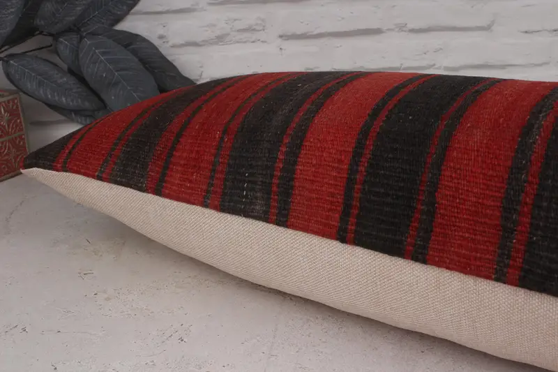 Toss Cushion Cover, Boho Pillow, Office Chair Cushion Case, 12x36 Red Cushion Case, Cushion Case, Boho Pillow Sham Cover, Handmade Kilim Cushion - 6