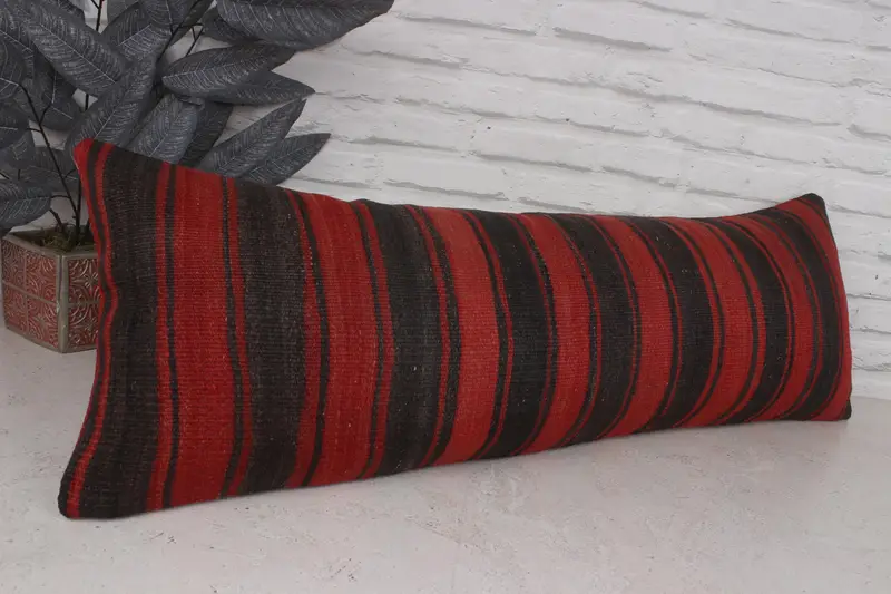 Toss Cushion Cover, Boho Pillow, Office Chair Cushion Case, 12x36 Red Cushion Case, Cushion Case, Boho Pillow Sham Cover, Handmade Kilim Cushion - 3