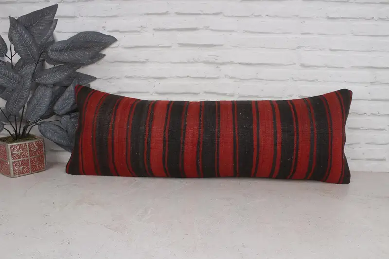 Toss Cushion Cover, Boho Pillow, Office Chair Cushion Case, 12x36 Red Cushion Case, Cushion Case, Boho Pillow Sham Cover, Handmade Kilim Cushion - 1