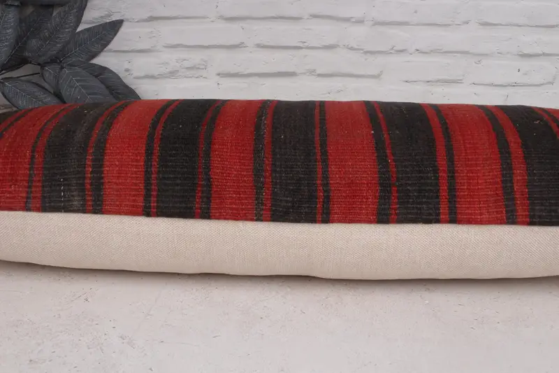 Toss Cushion Cover, Boho Pillow, Office Chair Cushion Case, 12x36 Red Cushion Case, Cushion Case, Boho Pillow Sham Cover, Handmade Kilim Cushion - 5