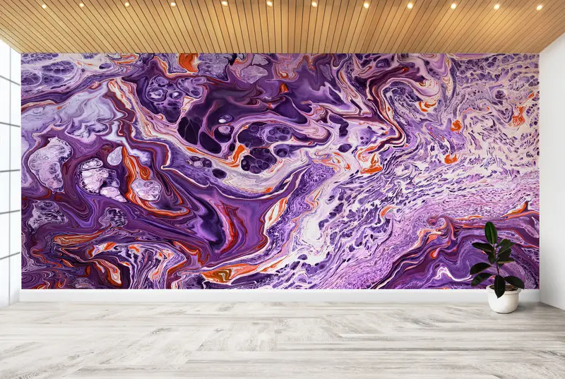 Zarif Mor Mermer Baskılı Duvar Kağıdı: Çağdaş Ev Dekorasyonu