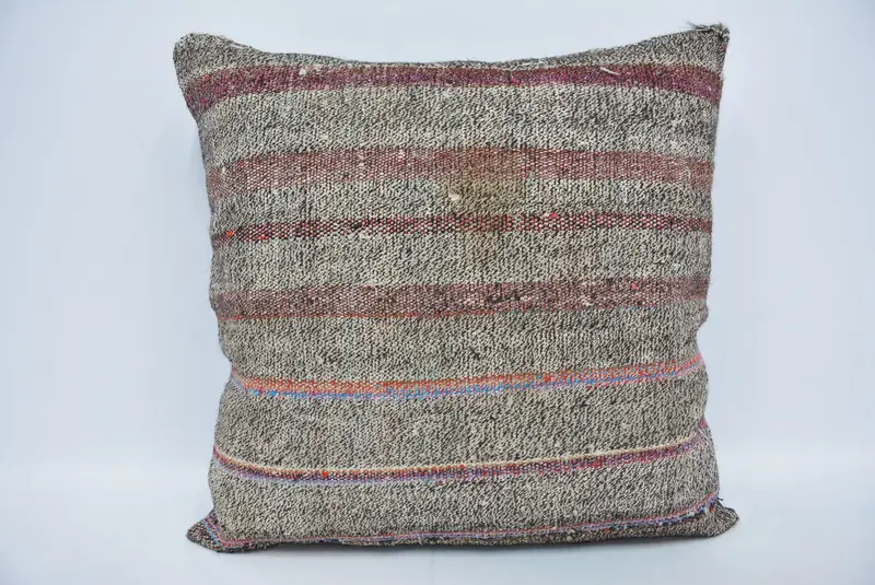 Braun-rot kariertes Kissen, Kissenbezug aus Hanf und Wolle