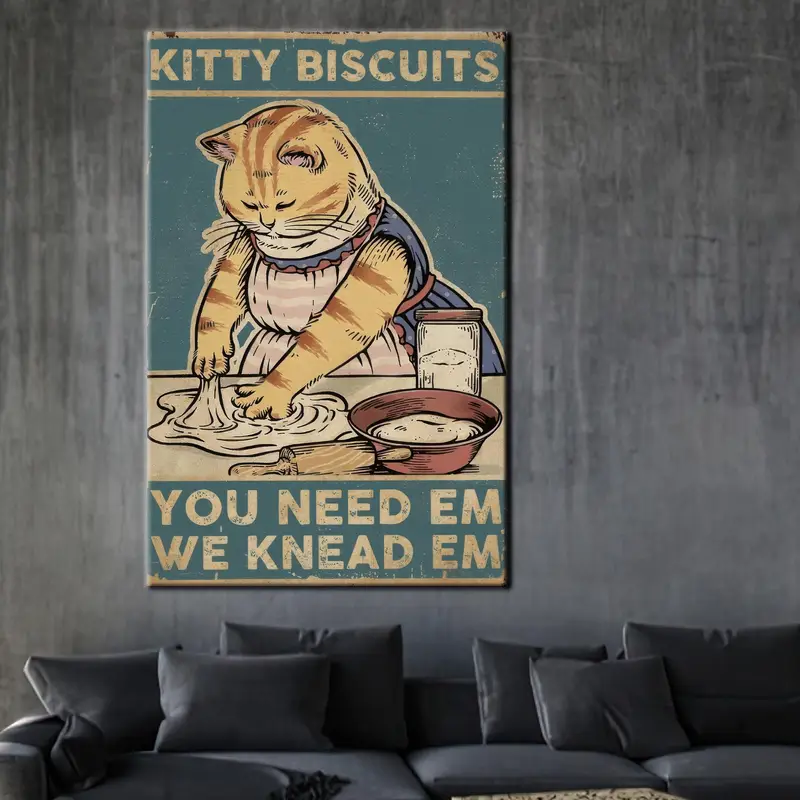 Artistic Printed Canvas: Cute Cat Chef in Bakery Kitchen