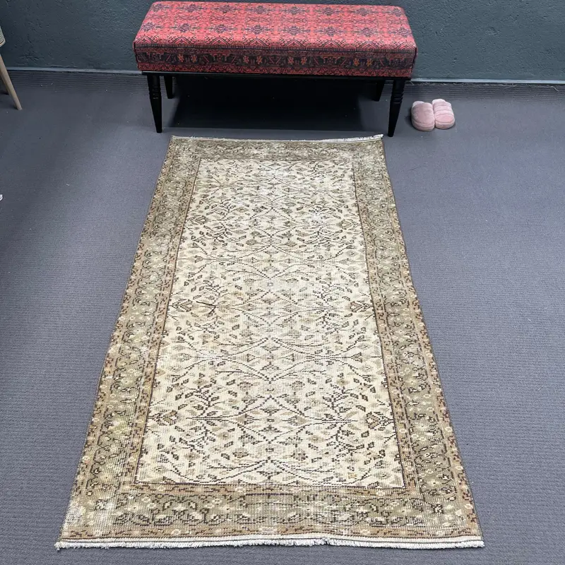 3.37x6.1 ft Turkish Rug, Oushak Rug, Brown Ombré Rug Wool - 1