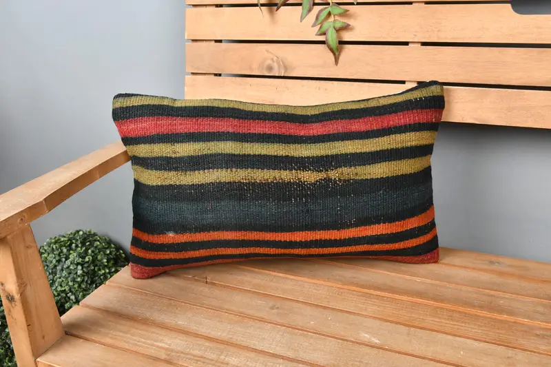 12x20 Orange Pillow Cover, Cushion Cover, Vintage Kilim Pillow, Vintage Pillow, Bed Pillow Cover, Farmhouse Pillow Sham, Pillow for Sofa - 1