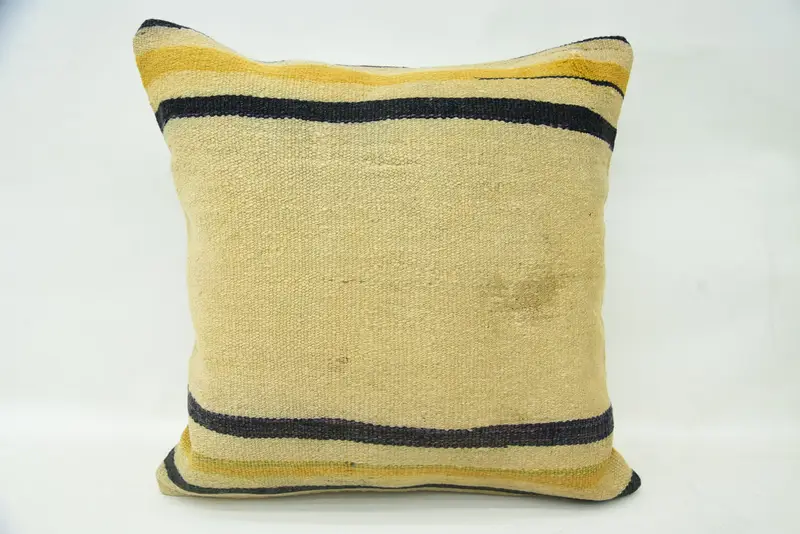 Boho Pillow Sham Cover, 18x18 Beige Pillow, Ethnical Kilim Rug Pillow, Cushion Cover, Interior Designer Pillow, Customized Pillow Case - 1