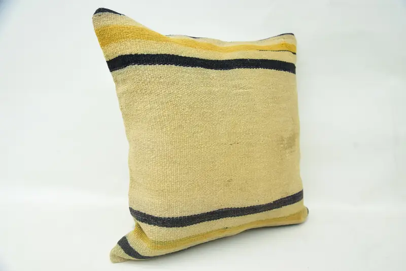 Boho Pillow Sham Cover, 18x18 Beige Pillow, Ethnical Kilim Rug Pillow, Cushion Cover, Interior Designer Pillow, Customized Pillow Case - 2