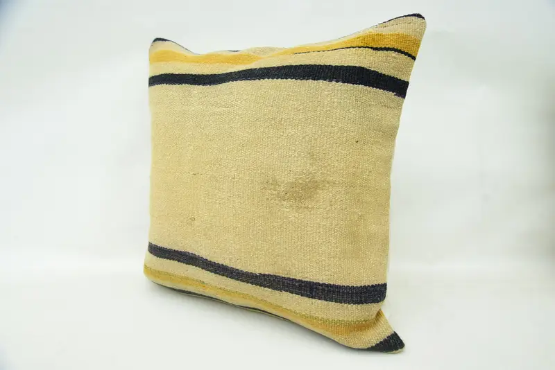 Boho Pillow Sham Cover, 18x18 Beige Pillow, Ethnical Kilim Rug Pillow, Cushion Cover, Interior Designer Pillow, Customized Pillow Case - 3
