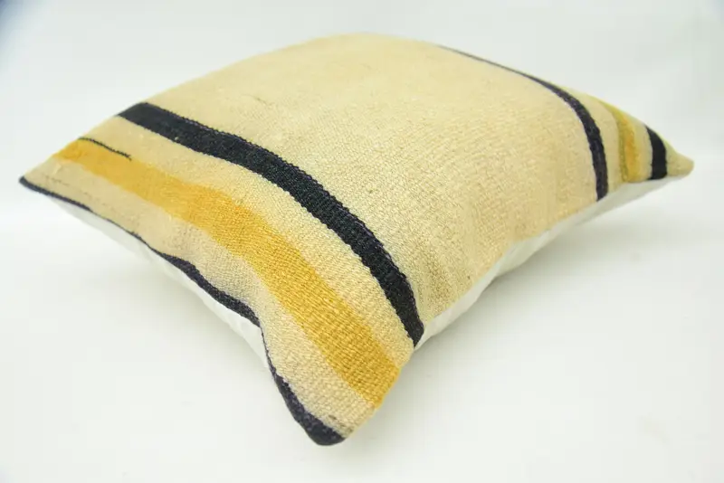 Boho Pillow Sham Cover, 18x18 Beige Pillow, Ethnical Kilim Rug Pillow, Cushion Cover, Interior Designer Pillow, Customized Pillow Case - 6