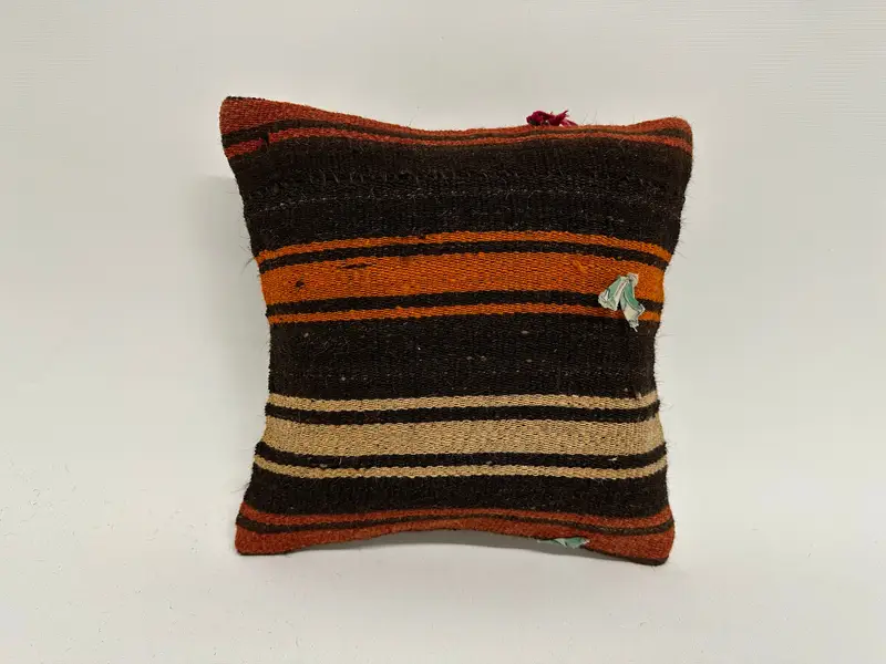 Handmade Rug Seat Cushion, Tribal Pillow Sham, 12x12 Brown Cushion Case, Home Decor Pillow, Pillow Cover, Boho Pillow, Turkish Kilim Pillow - 1