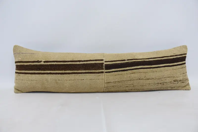 Handgefertigtes beige-braun gestreiftes Kissen, vielseitiges rechteckiges Wurfkissen