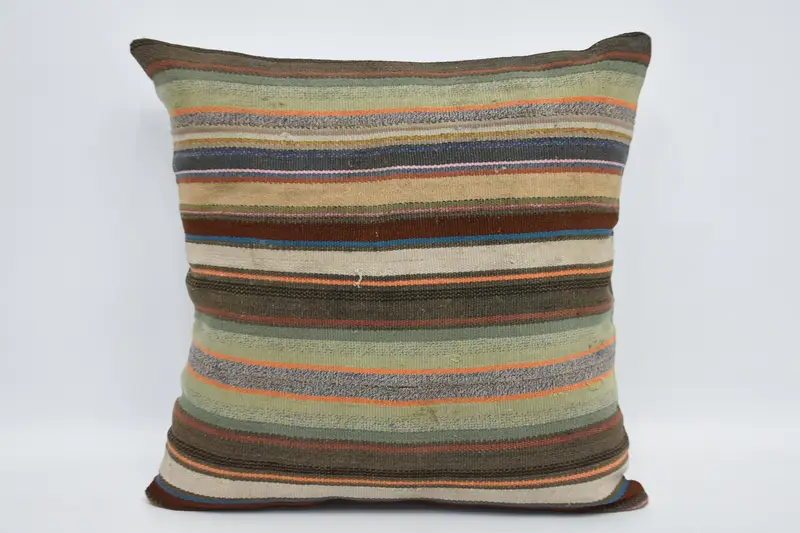 Blue Throw Striped Pillow Sham, 24x24 inch Coastal Moroccan Cushion - 1