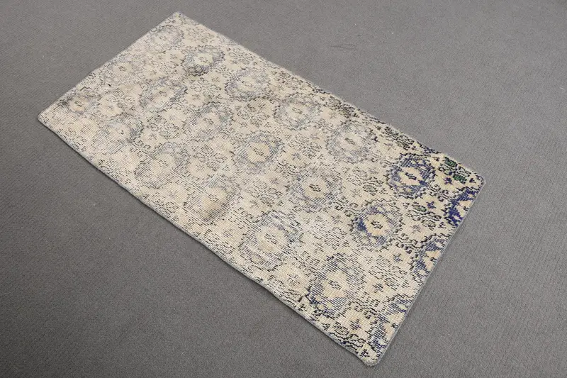 Vintage Turkish Small Rug 2.3x4.3 ft, Oushak Blue Wool Rug - 1