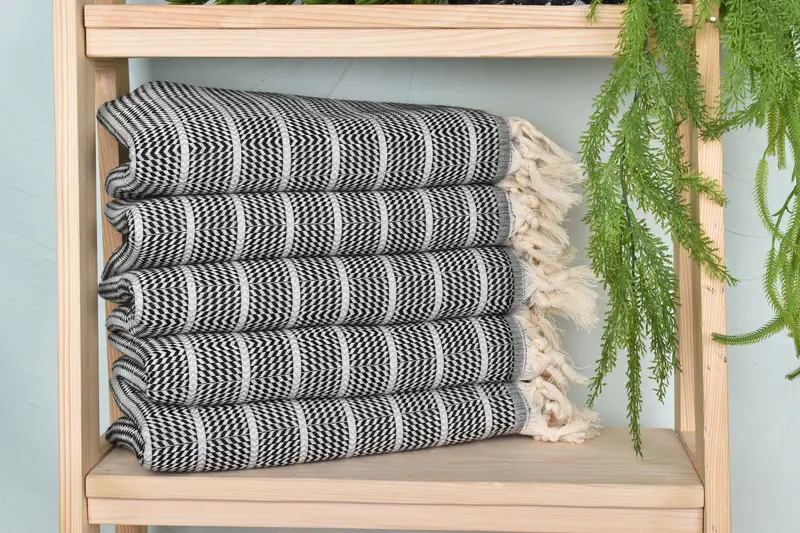 Striped Towel, 40x71 Inches Black-Light Gray Cotton Towel, Home Decor Gift