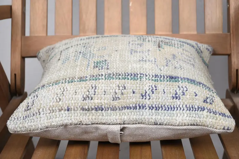 14x14 Beige Pillow Cover, Ethnical Kilim Rug Pillow, Shabby Chic Cushion Case, Pillow, Boho Pillow Sham Cover, Throw Kilim Pillow - 5